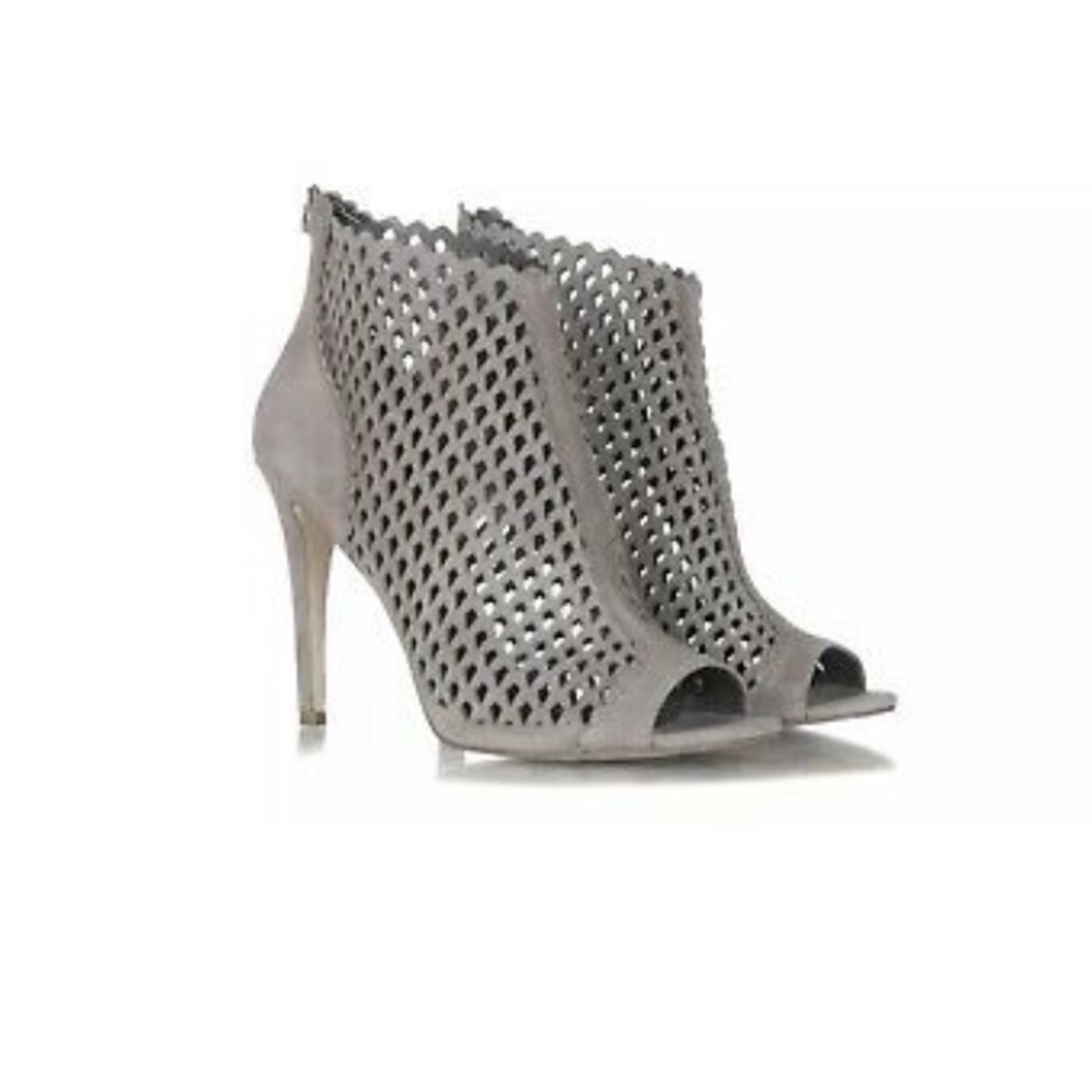 Ivanka Trump Cutout Cage Open Toe Gray Suede  heel